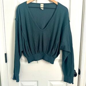 We The Free Cozy Green Ribbed Lightweight Oversized Sweater Size Small